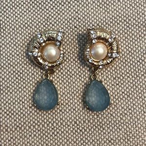 {Never worn} Island Pearl Earrings with Blue stone